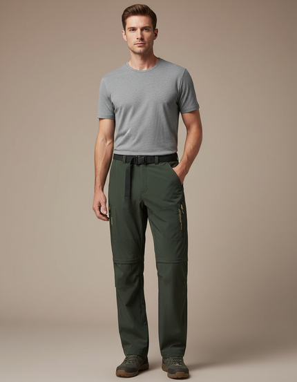 Pantalon Fluide Vert Militaire Léger Détachable Homme - Polyester