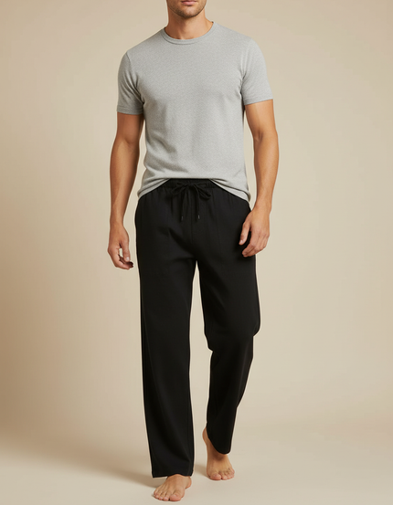 Pantalon Fluide Noir Ample Cordon Décontracté Coton