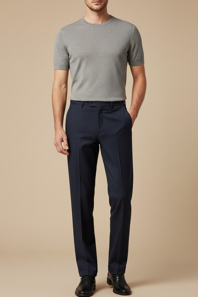 Pantalon Fluide Homme Bleu Marine Laine Élégant Droit