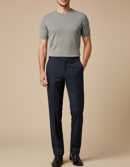 Pantalon Fluide Homme Bleu Marine Laine Élégant Droit