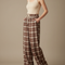 Pantalon Fluide Carreaux Marron Ample Décontracté Cordon - Tweed