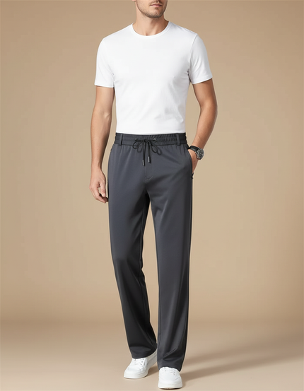 Pantalon Fluide Homme Droit Gris Élastique Décontracté - Polyester