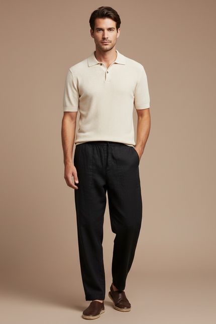 Pantalon Fluide Noir Lin Ample Décontracté Homme