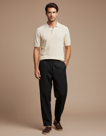Pantalon Fluide Noir Lin Ample Décontracté Homme