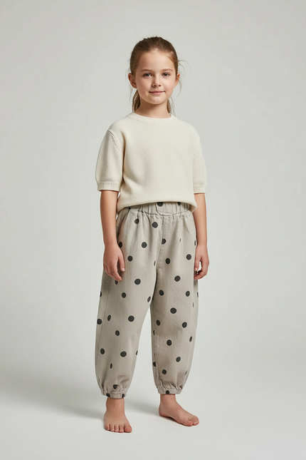 Pantalon Fluide Beige Pois Coton Ample Enfant