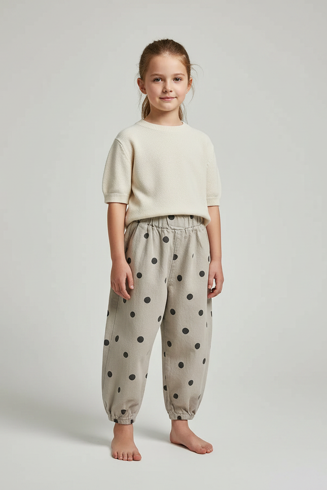 Pantalon Fluide Beige Pois Coton Ample Enfant