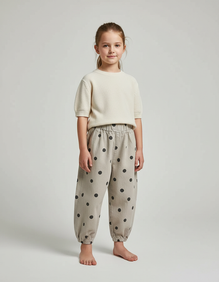 Pantalon Fluide Beige Pois Coton Ample Enfant