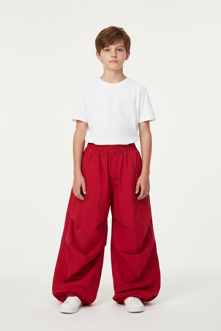 Pantalon Fluide Rouge Ample Décontracté Garçon - Polyester