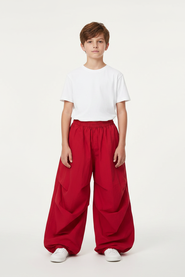 Pantalon Fluide Rouge Ample Décontracté Garçon - Polyester