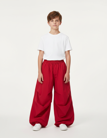 Pantalon Fluide Rouge Ample Décontracté Garçon - Polyester