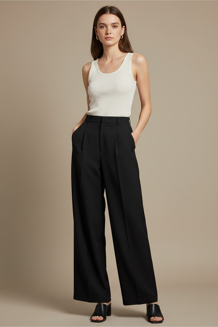 Pantalon Fluide Femme Noir Palazzo Viscose Chic Été 4 - Polyester