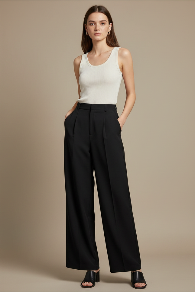 Pantalon Fluide Femme Noir Palazzo Viscose Chic Été 4 - Polyester