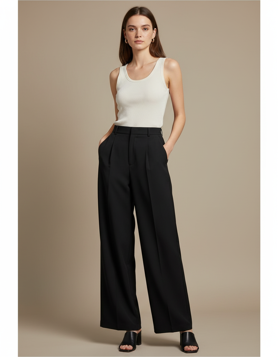 Pantalon Fluide Femme Noir Palazzo Viscose Chic Été 4 - Polyester