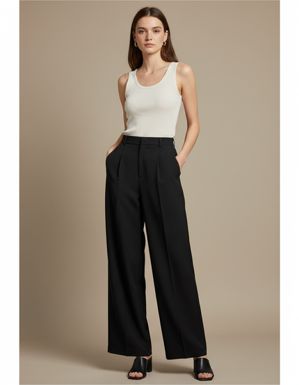 Pantalon Fluide Femme Noir Palazzo Viscose Chic Été 4 - Polyester
