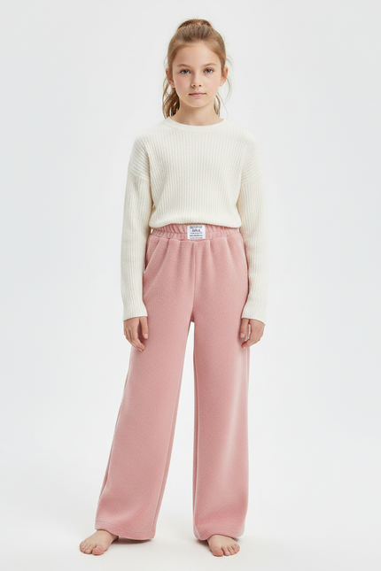 Pantalon Fluide Rose Ample Chaud Enfant Hiver - Molleton