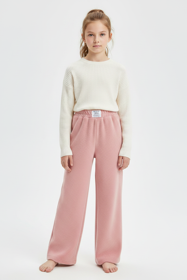 Pantalon Fluide Rose Ample Chaud Enfant Hiver - Molleton