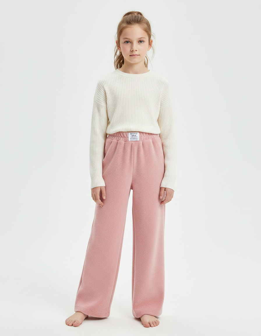 Pantalon Fluide Rose Ample Chaud Enfant Hiver - Molleton