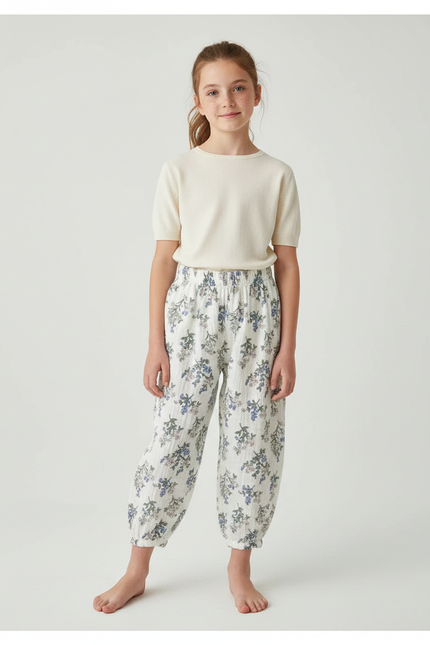 Pantalon Fluide Blanc Imprimé Floral Ample Coton