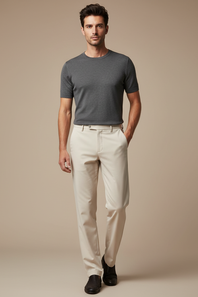 Pantalon Fluide Beige Droit Élégant Homme Décontracté - Gabardine