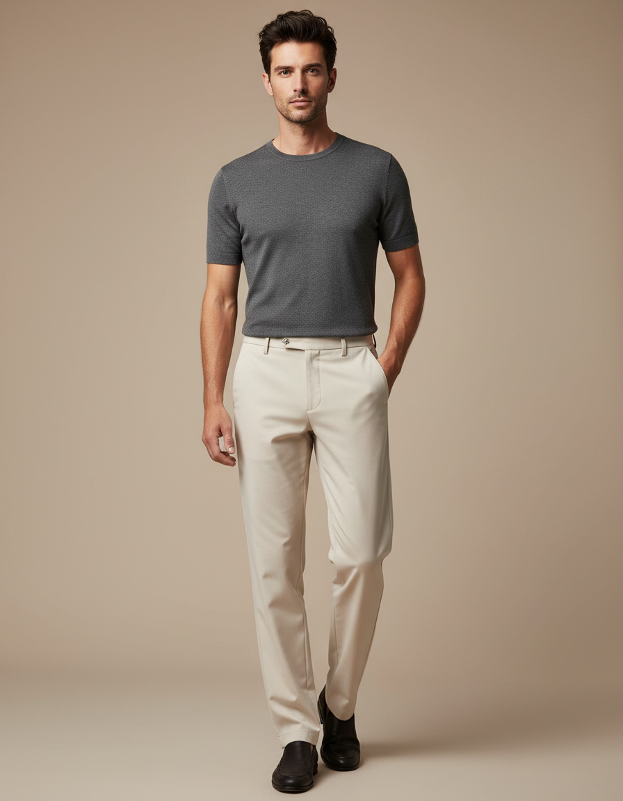 Pantalon Fluide Beige Droit Élégant Homme Décontracté - Gabardine