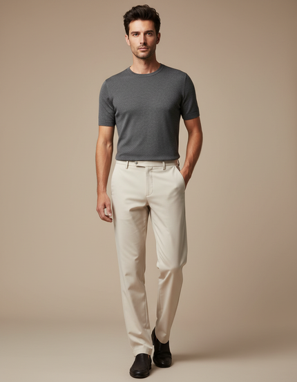 Pantalon Fluide Beige Droit Élégant Homme Décontracté - Gabardine