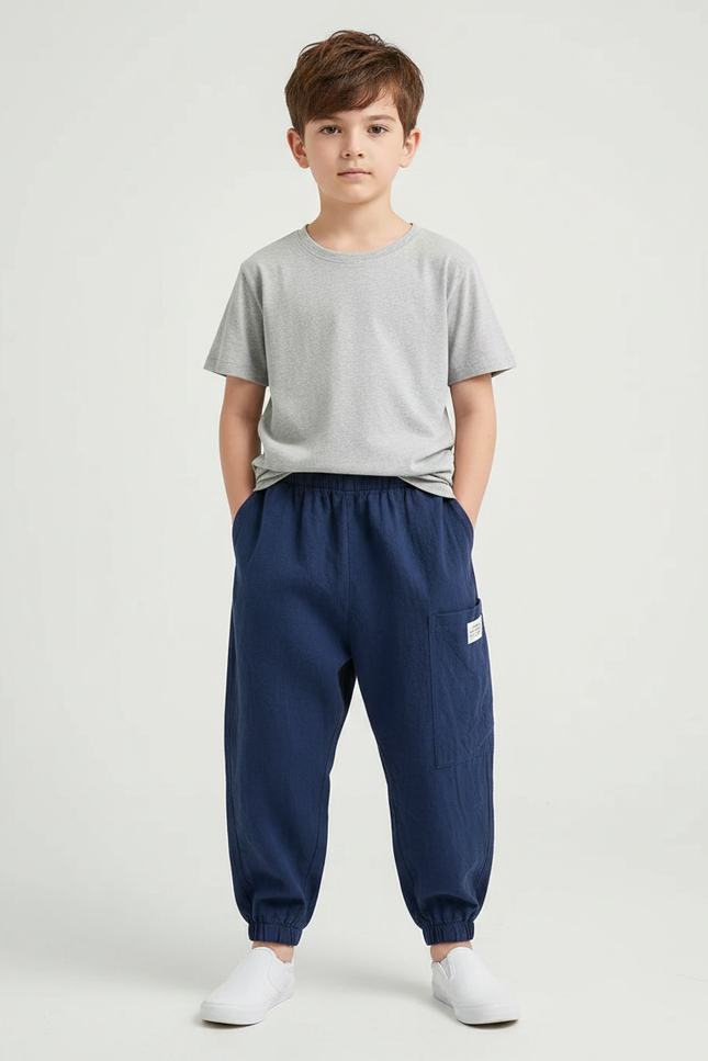 Pantalon Fluide Bleu Marine Coton Lin Harem Enfant