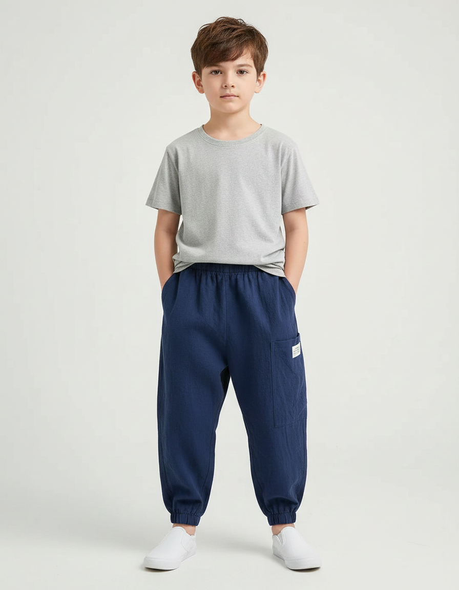 Pantalon Fluide Bleu Marine Coton Lin Harem Enfant