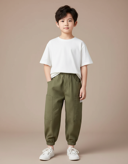 Pantalon Fluide Vert Militaire Ample Harem Coton Enfant - Kaki Toile