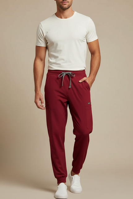 Pantalon Fluide Bordeau Jogger Cargo Homme - Bordeaux Polyester