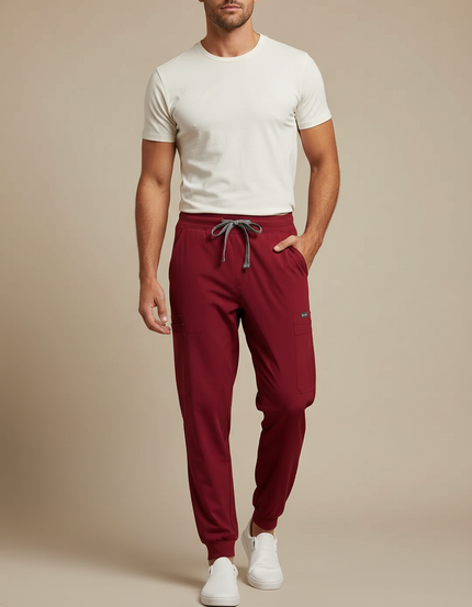 Pantalon Fluide Bordeau Jogger Cargo Homme - Bordeaux Polyester
