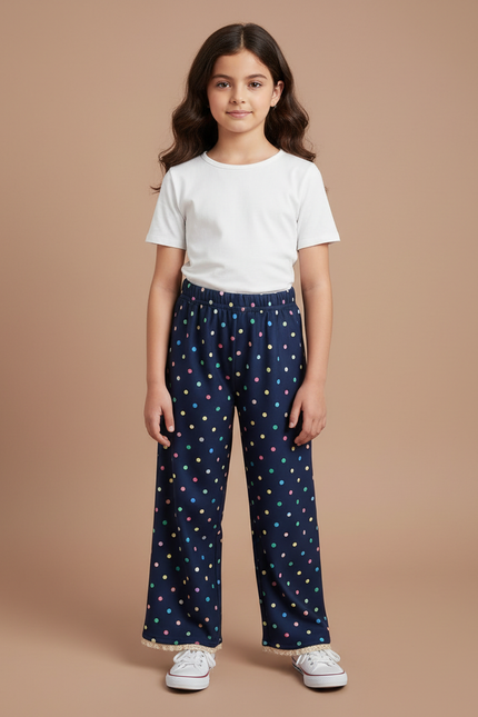 Pantalon Fluide Bleu Marine Polka Dots Ample Fille - Viscose