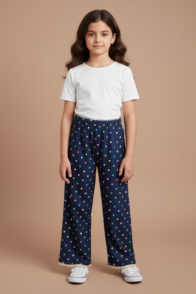 Pantalon Fluide Bleu Marine Polka Dots Ample Fille - Viscose