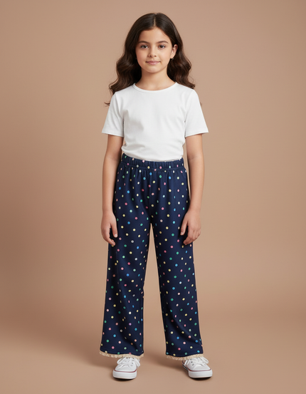 Pantalon Fluide Bleu Marine Polka Dots Ample Fille - Viscose