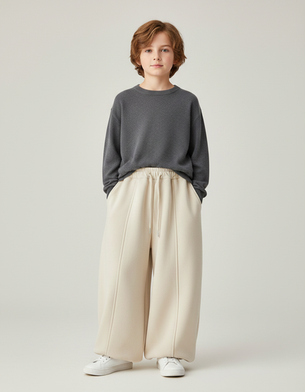 Pantalon Fluide Écru Ample Molleton Épais Enfant - Beige