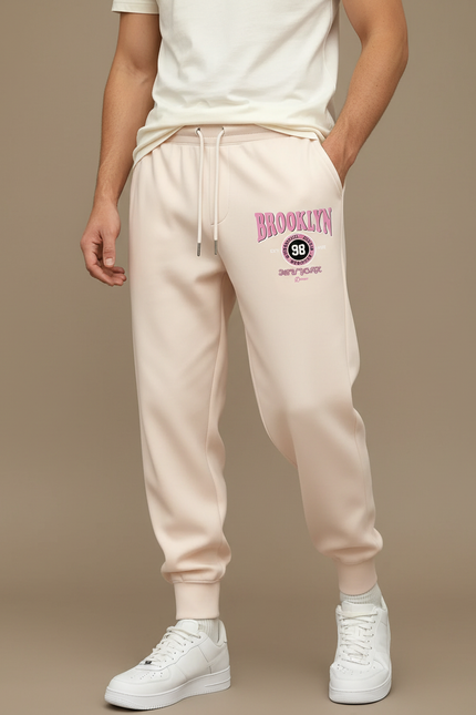 Pantalon Fluide Beige Imprimé Brooklyn Sport Cordon Homme - Molleton