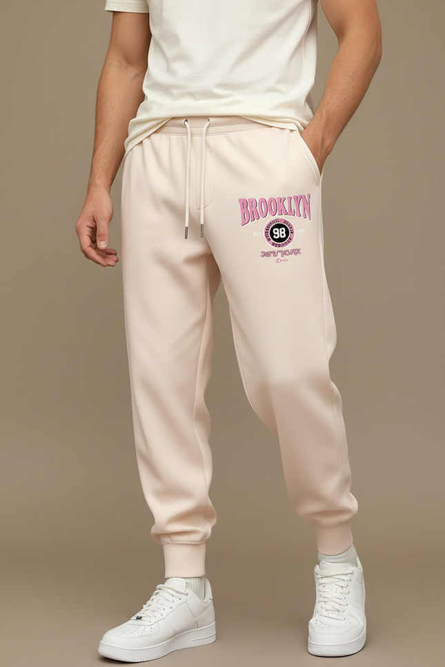 Pantalon Fluide Beige Imprimé Brooklyn Sport Cordon Homme - Molleton