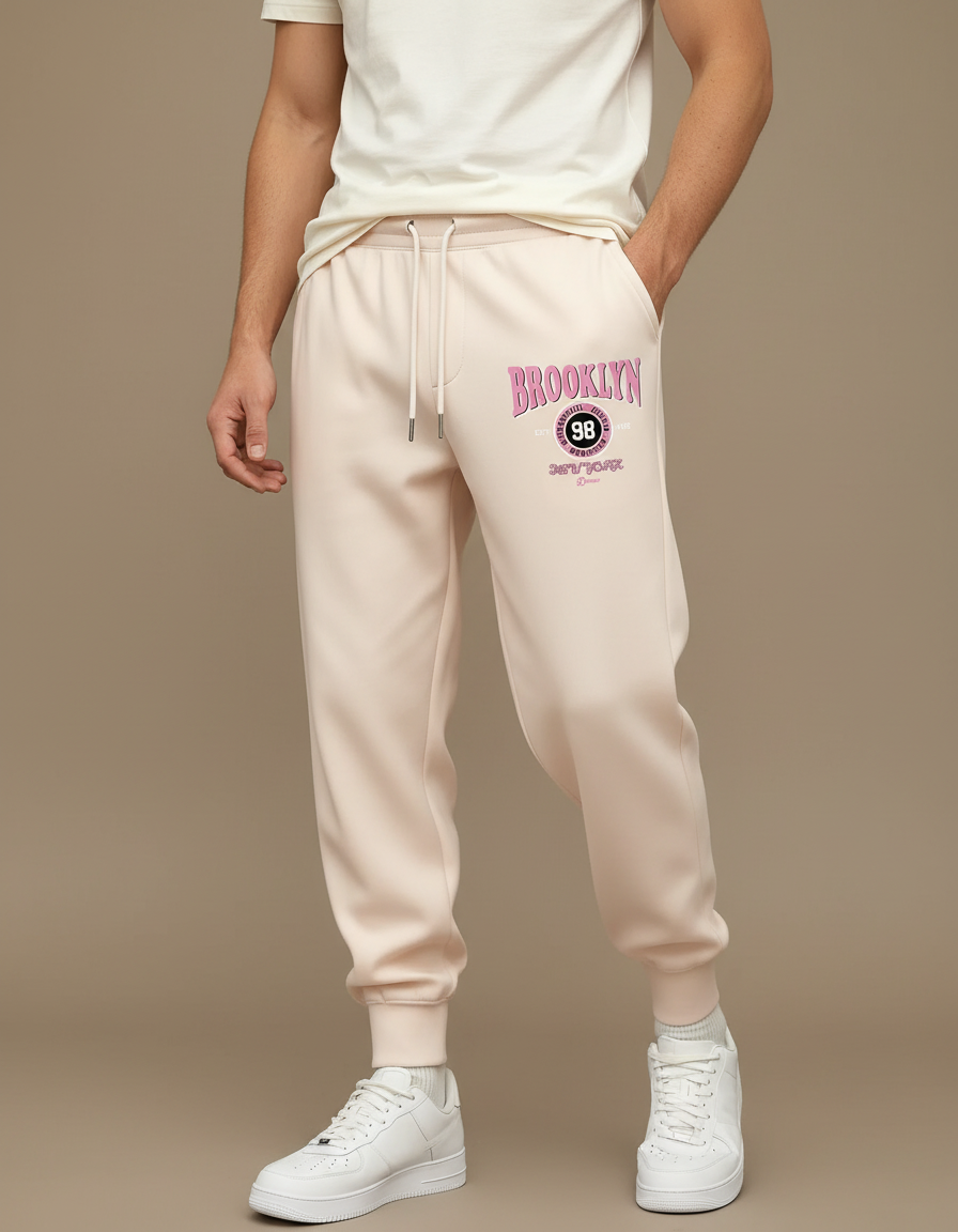 Pantalon Fluide Beige Imprimé Brooklyn Sport Cordon Homme - Molleton