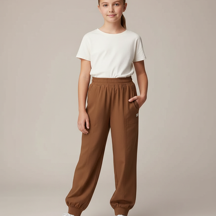 Pantalon Fluide Marron Cordon Cheville Femme Confortable - Viscose