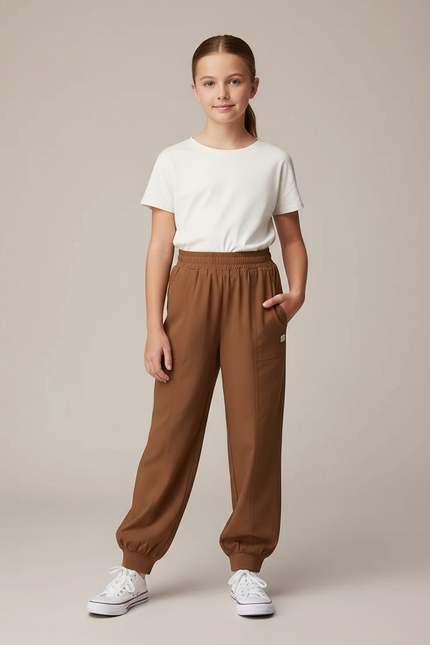 Pantalon Fluide Marron Cordon Cheville Femme Confortable - Viscose