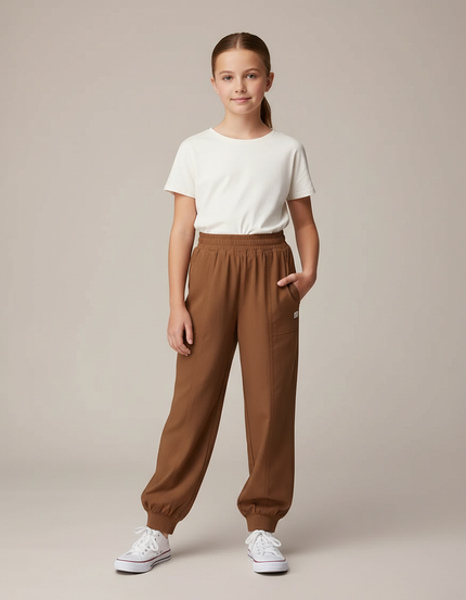 Pantalon Fluide Marron Cordon Cheville Femme Confortable - Viscose