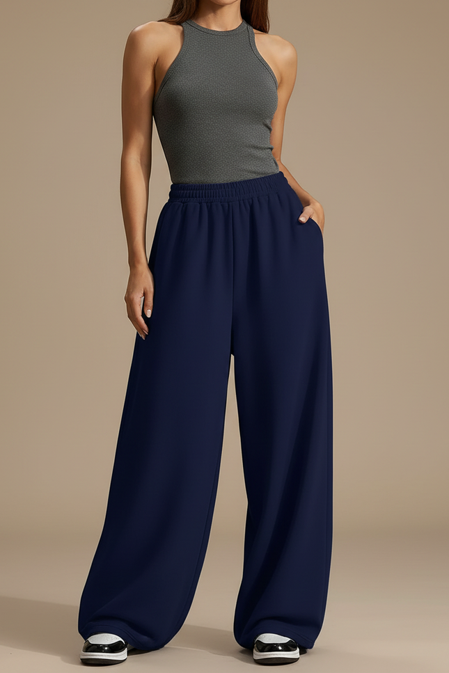 Pantalon Fluide Bleu Marine Ample Décontracté Coton - Molleton