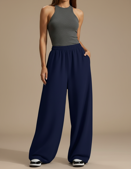 Pantalon Fluide Bleu Marine Ample Décontracté Coton - Molleton