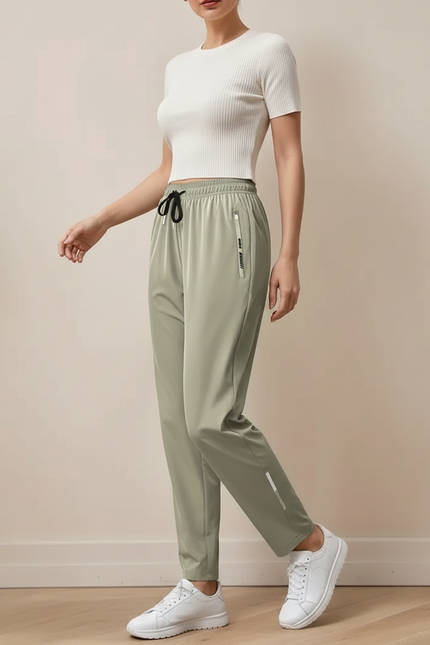 Pantalon Fluide Vert Kaki Droit Décontracté Léger - Polyester