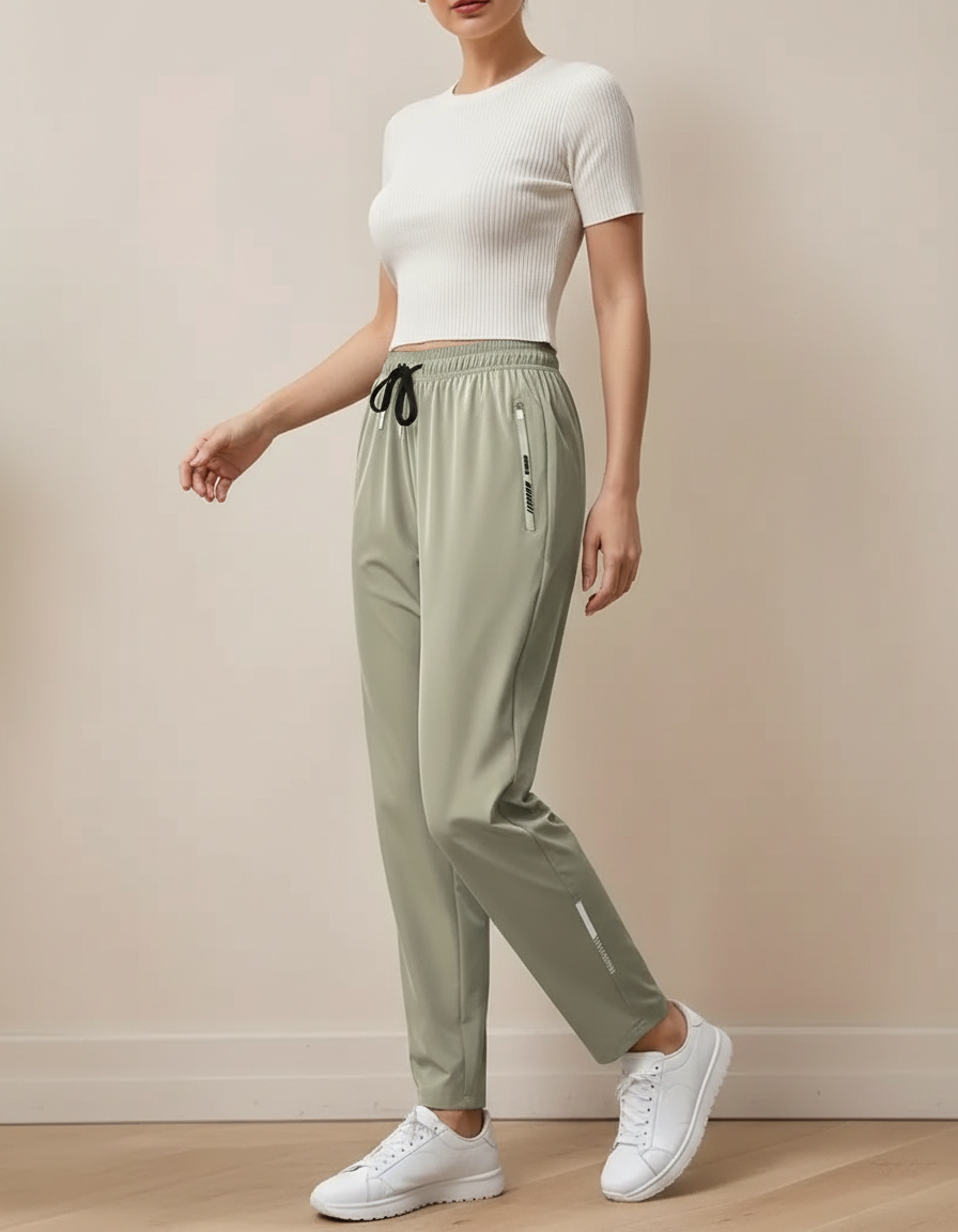 Pantalon Fluide Vert Kaki Droit Décontracté Léger - Polyester