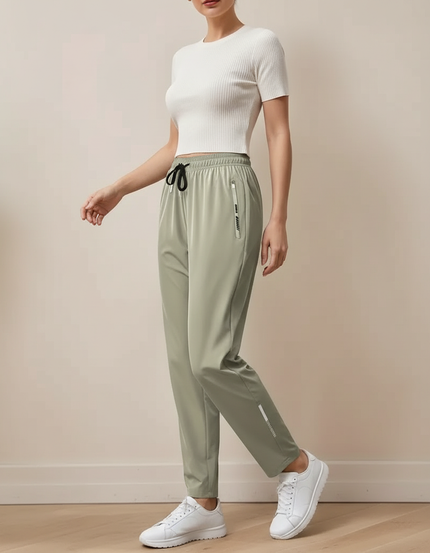 Pantalon Fluide Vert Kaki Droit Décontracté Léger - Polyester