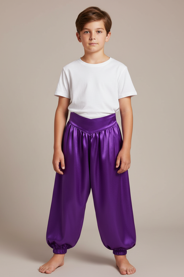 Pantalon Fluide Satin Violet Ample Élastique Enfant