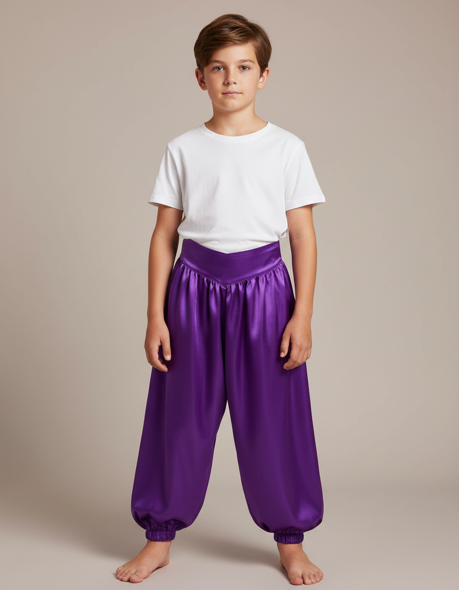 Pantalon Fluide Satin Violet Ample Élastique Enfant