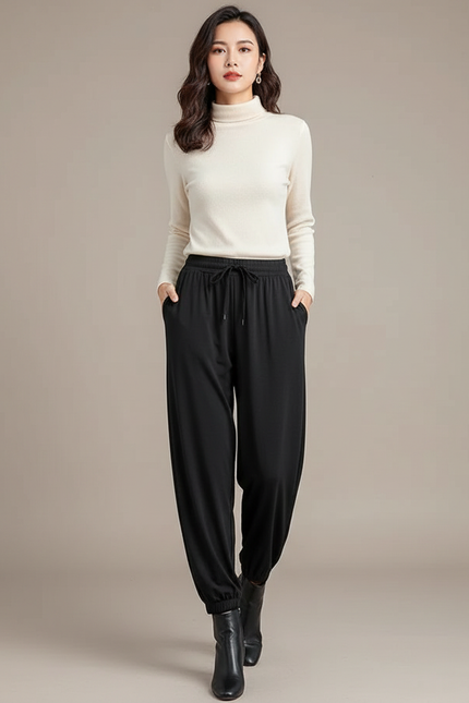Pantalon Sarouel Fluide Femme - Noir Viscose