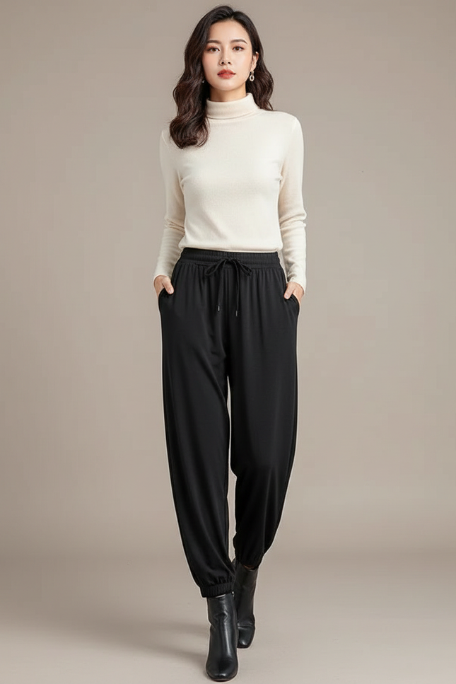 Pantalon Sarouel Fluide Femme - Noir Viscose