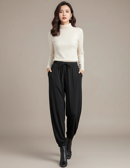 Pantalon Sarouel Fluide Femme - Noir Viscose